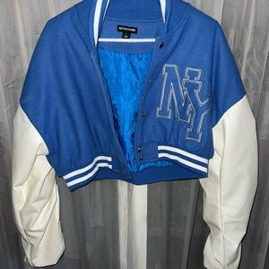 PrettyLittleThing Royal Blue and White Varsity Jacket